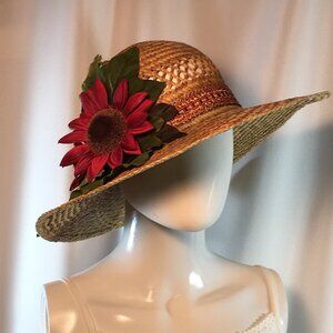 Wide Brim Sun Hat with Fabric Sunflowers   DISCOUNTED SHIPPING